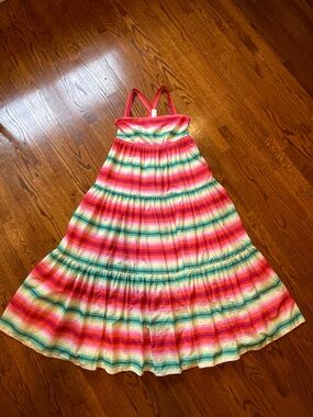 NWT J. Crew Watermelon Stripe Multicolor Tiered Maxi Dress - Size 10
